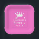 16Th Birthday sweet sixteen party hot pink custom Paper Plate<br><div class="desc">16Th Birthday sweet sixteen party hot pink custom Paper Plates personalized with name. Stylish design for sixteenth Birthday of teen girl. Elegant script text and princess crown. 16th Birthday celebration design. Pink and white. Available in different sizes. Square and round options.</div>
