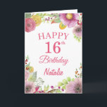 16th Birthday Watercolor Floral Flowers Pink Card<br><div class="desc">16th Birthday Watercolor Floral Flowers Pink Card with personalized name and age. For further customization,  please click the "Customize it" button and use our design tool to modify this template.</div>