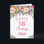 16th Birthday Watercolor Floral Flowers Pink Card<br><div class="desc">16th Birthday Watercolor Floral Flowers Pink Card with personalized name and age. For further customization,  please click the "Customize it" button and use our design tool to modify this template.</div>