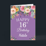 16th Birthday Watercolor Floral Flowers Purple Card<br><div class="desc">16th Birthday Watercolor Floral Flowers Purple Card with personalized name and age. For further customization,  please click the "Customize it" button and use our design tool to modify this template.</div>