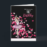 16th Birthday Wishes Ballerina Pink Dress  Card<br><div class="desc">Designed based on my watercolor illustration a ballerina dancing wearing pink dress in her toe shoes. The design has pink and white scattered hearts on the background and customizable text which can be changed to texts of your preference. The design is for 16th Birthday.</div>