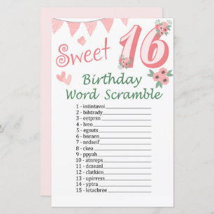 16th Birthday Word Scramble Game