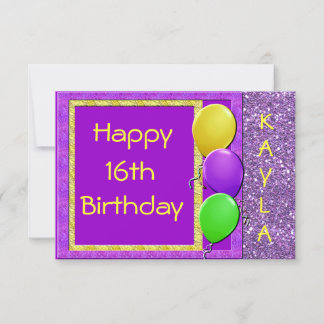 16th Bling Birthday Invitation PURPLE CUSTOMIZED