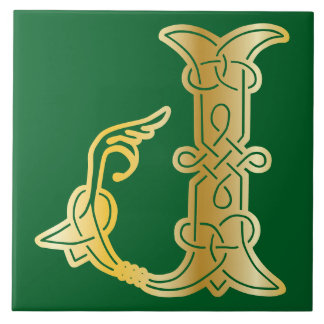 16th Century Celtic Knot Decorative Capital J Tile
