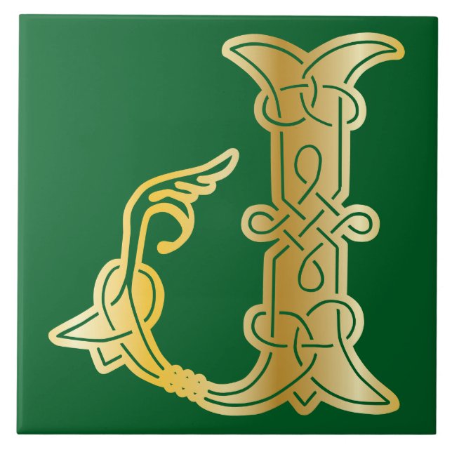 16th Century Celtic Knot Decorative Capital J Tile (Front)