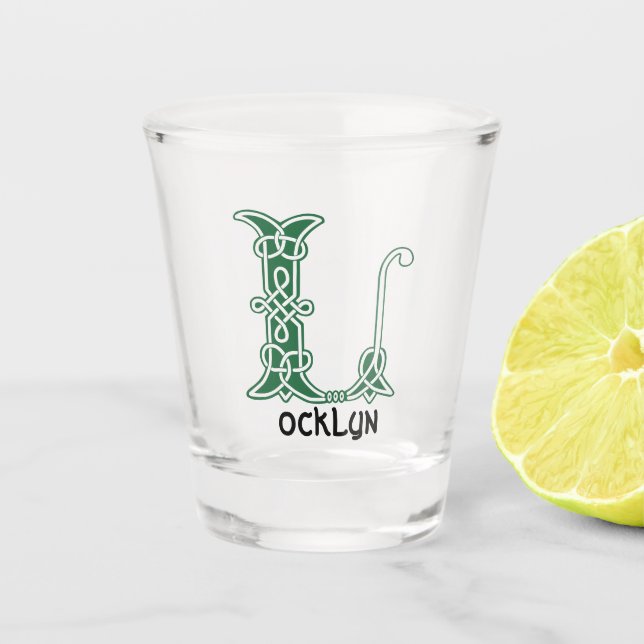 16th Century Celtic Knot Decorative Capital L Shot Glass (Front)