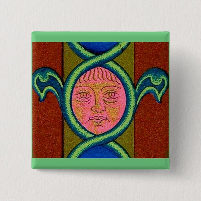 16th century found face 2 inch square button (Front)