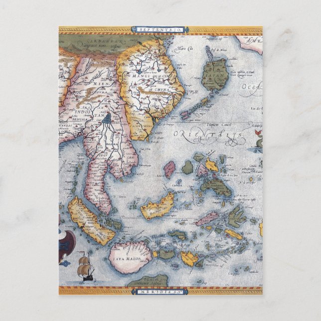 16th Century Map of South East Asia and Indonesia Postcard (Front)