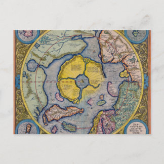 16th Century Mercator North Pole Map Postcard