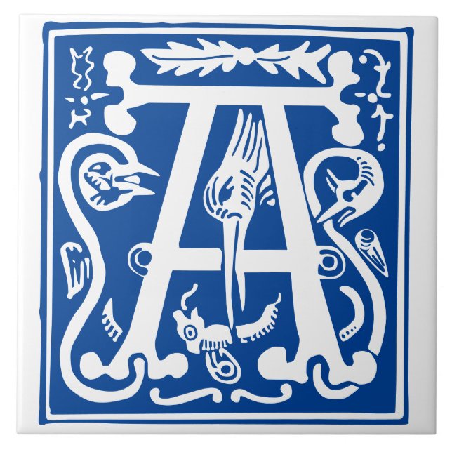 16th Century Mythic Creatures Decorative Capital A Tile (Front)