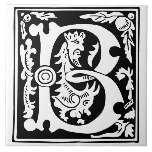 16th Century Mythic Creatures Decorative Capital B Tile