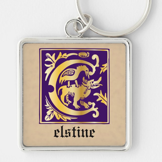 16th Century Mythic Creatures Decorative Capital C Keychain (Front)