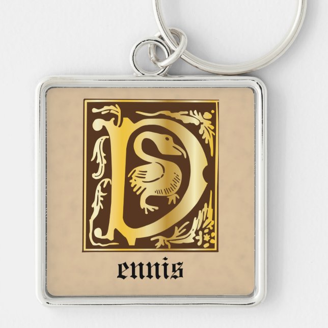 16th Century Mythic Creatures Decorative Capital D Keychain (Front)