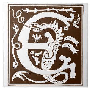 16th Century Mythic Creatures Decorative Capital E Tile