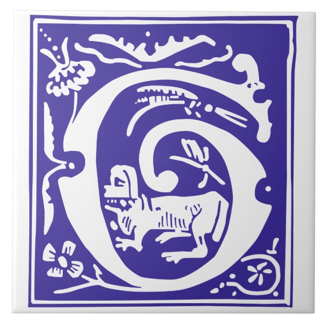 16th Century Mythic Creatures Decorative Capital G Tile (Front)
