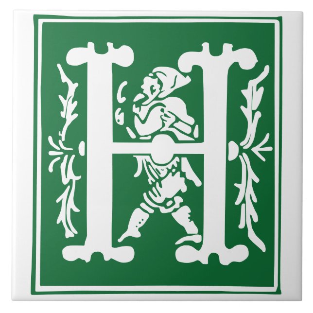 16th Century Mythic Creatures Decorative Capital H Tile (Front)