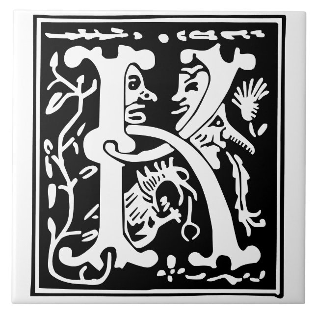 16th Century Mythic Creatures Decorative Capital K Tile (Front)