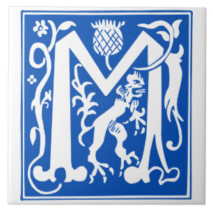 16th Century Mythic Creatures Decorative Capital M Tile
