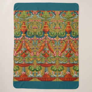 16th century winged sphynx fountain flowers fronds sherpa blanket