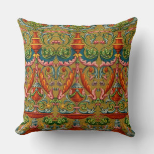 16th century winged sphynx fountain flowers fronds throw pillow