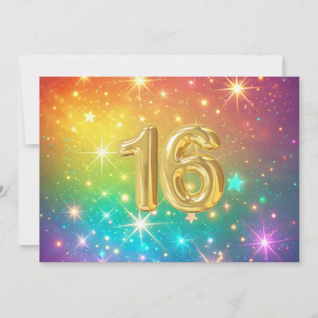 16th Colourful Rainbow star space  Holiday Card (Front)