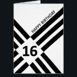 16th Diagonal Black Line Design Birthday<br><div class="desc">Celebrate a 16th birthday with a cool card. A modern eye catching birthday card that has black diagonal lines with the age in black on top. A minimalist design that is sure to please any man.</div>