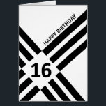 16th Diagonal Black Line Design Birthday<br><div class="desc">Celebrate a 16th birthday with a cool card. A modern eye catching birthday card that has black diagonal lines with the age in black on top. A minimalist design that is sure to please any man.</div>