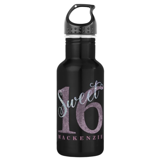 16th Dusty Pink Rose | Sweet 16 Silver Glitter | 532 Ml Water Bottle (Front)