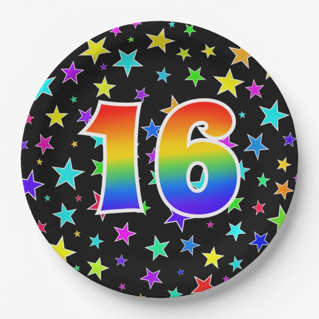 16th Event: Bold, Fun, Colourful Rainbow 16 Paper Plate (Front)