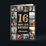 16th Happy Birthday Black and Gold Photo Collage Card<br><div class="desc">16th Happy Birthday Black and Gold Photo Collage Birthday Card. For further customization,  please click the "Customize it" button and use our design tool to modify this template.</div>