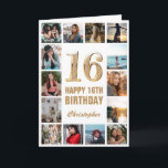 16th Happy Birthday Gold and White Photo Collage Card<br><div class="desc">16th Happy Birthday Gold and White Photo Collage Birthday Card. For further customization,  please click the "Customize it" button and use our design tool to modify this template.</div>