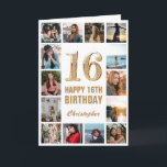 16th Happy Birthday Gold and White Photo Collage Card<br><div class="desc">16th Happy Birthday Gold and White Photo Collage Birthday Card. For further customization,  please click the "Customize it" button and use our design tool to modify this template.</div>