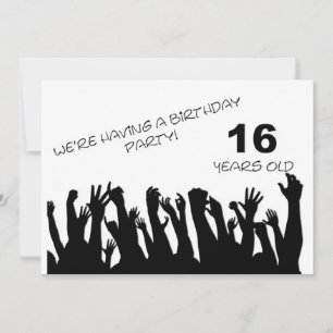 16th party invitation with cheering crowds