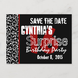 16th Surprise Save the Date Modern Black White Red Announcement Postcard
