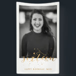 16th Sweet Sixteen Birthday Photo Gold Confetti Banner<br><div class="desc">Perfect for a sweet sixteen 16th birthday celebration - this birthday party banner features a large photo and gold confetti "sixteen" design. Customize with your birthday message. This banner looks best with a black and white photo - but you can use a colour photo as well. If you need assistance...</div>