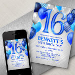 16th Teen Boy Blue Birthday Invitation<br><div class="desc">A party, a whole party, and nothing but a party. That's what's in this birthday design. Featuring bold numbers and elegant typography surrounded by balloons, this design is as fun and bold as he is. The blue and silver colour scheme lends an edgy, masculine air to the design. Perfect for...</div>