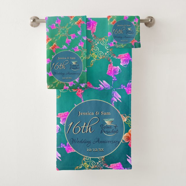 16th Wax & Statice Flower Anniversary  Bath Towel Set (Insitu)
