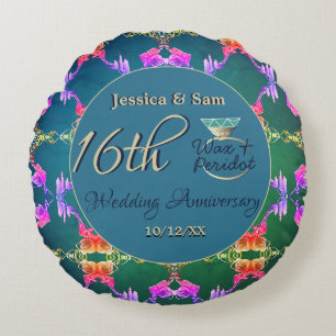 16th Wax & Statice Flower Anniversary Round Pillow