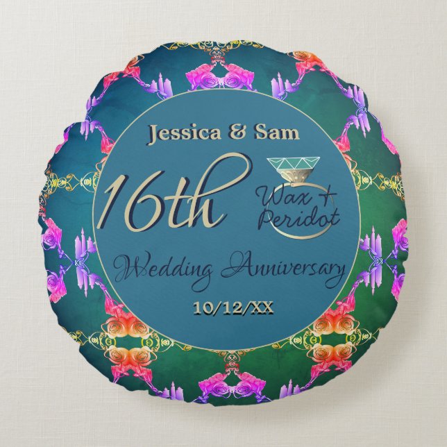 16th Wax & Statice Flower Anniversary Round Pillow (Front)