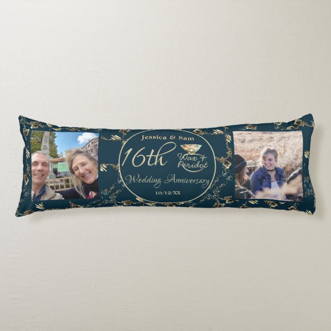 16th Wedding Anniversary 2Photos Candles & Statice Body Pillow (Front)
