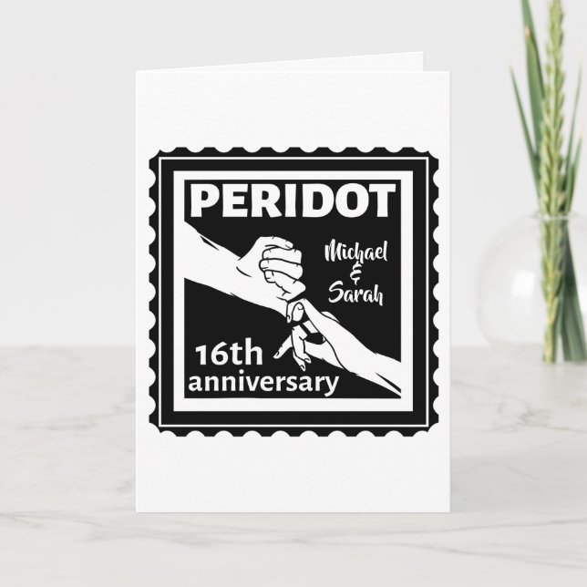 16th wedding anniversary black and white hands card (Front)