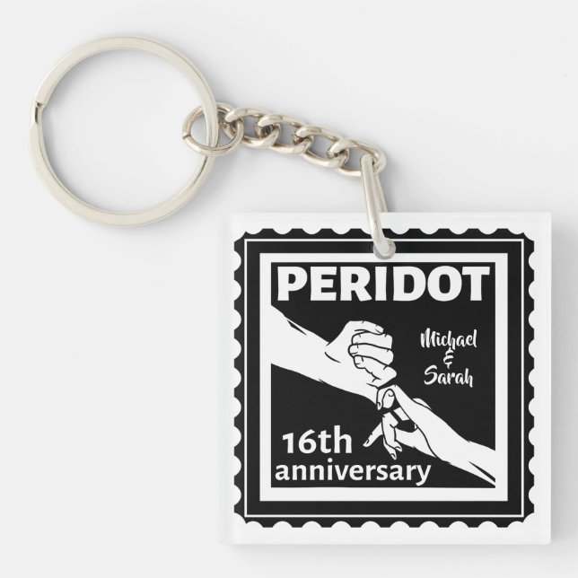 16th wedding anniversary black and white hands keychain (Front)