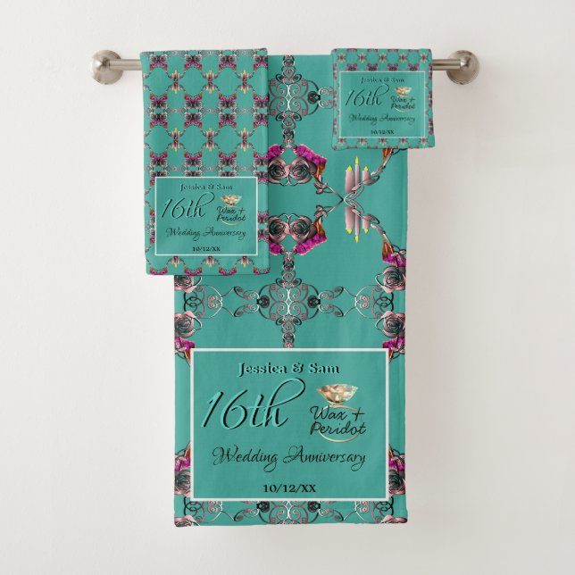 16th Wedding Anniversary Candles & Statice Flower  Bath Towel Set (Insitu)