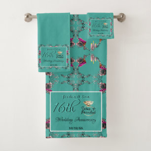 16th Wedding Anniversary Candles & Statice Flower Bath Towel Set