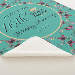 16th Wedding Anniversary Candles & Statice Flower Sherpa Blanket