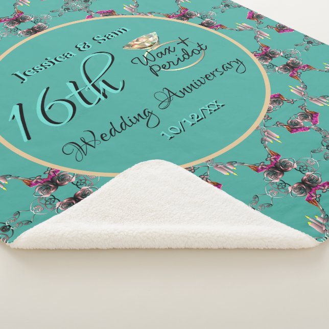 16th Wedding Anniversary Candles & Statice Flower Sherpa Blanket (3/4)