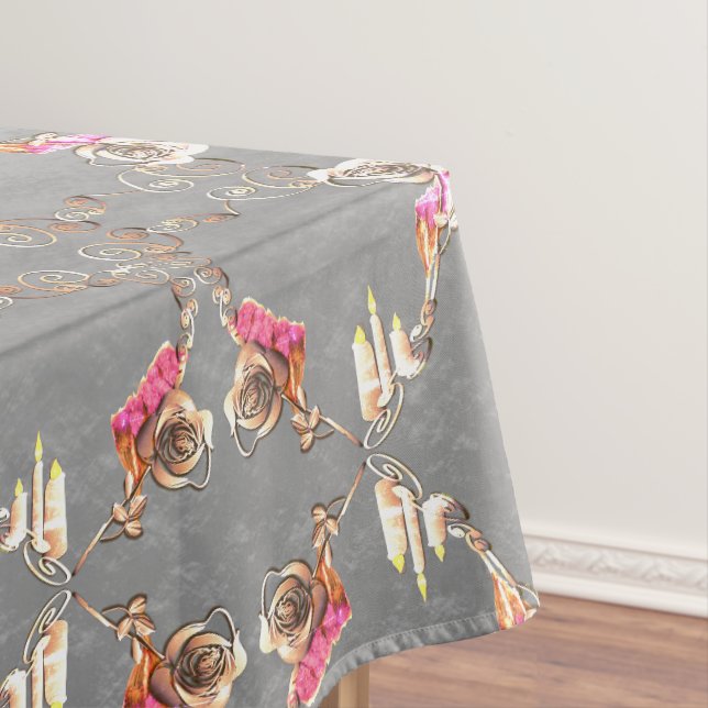  16th Wedding Anniversary Candles & Statice Flower Tablecloth (In Situ)