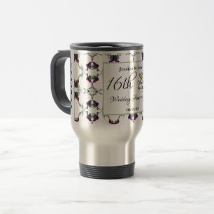 16th Wedding Anniversary Candles & Statice Flower Travel Mug