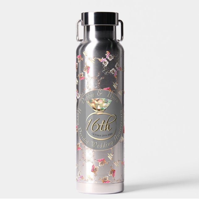 16th Wedding Anniversary Candles, Statice Water Bottle (Front)