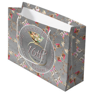 16th Wedding Anniversary Peridot, Candles, Statice Large Gift Bag